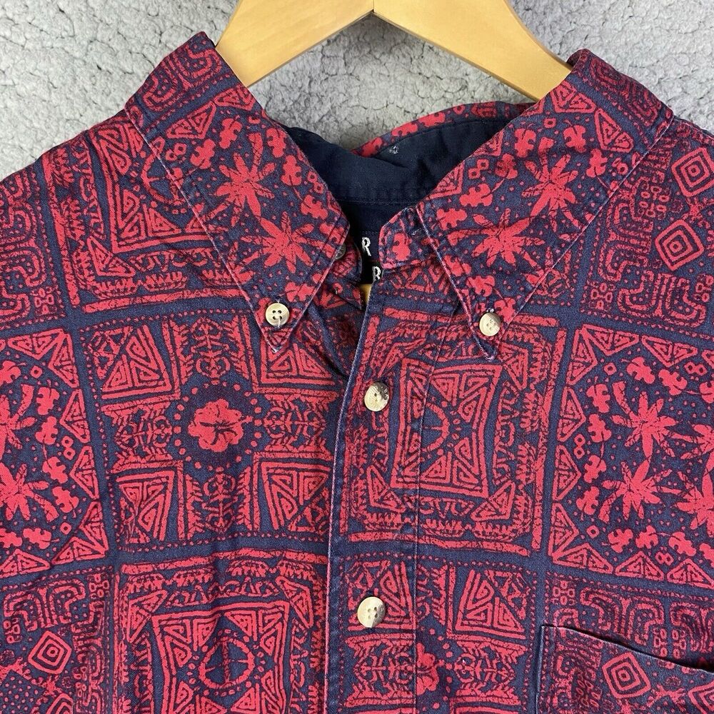 Trader Bay Mens Button Xl Red Floral Tiki Hawaiia… - image 3